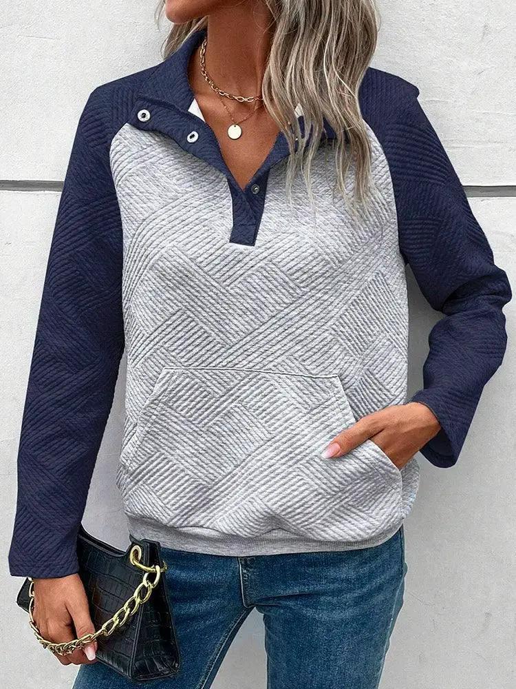 Womens Contrast Color Stitching Long Sleeve T Shirt