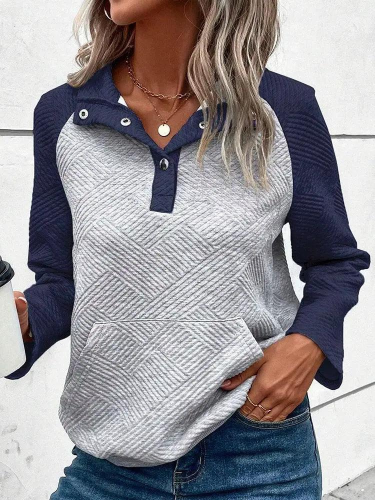 Womens Contrast Color Stitching Long Sleeve T Shirt