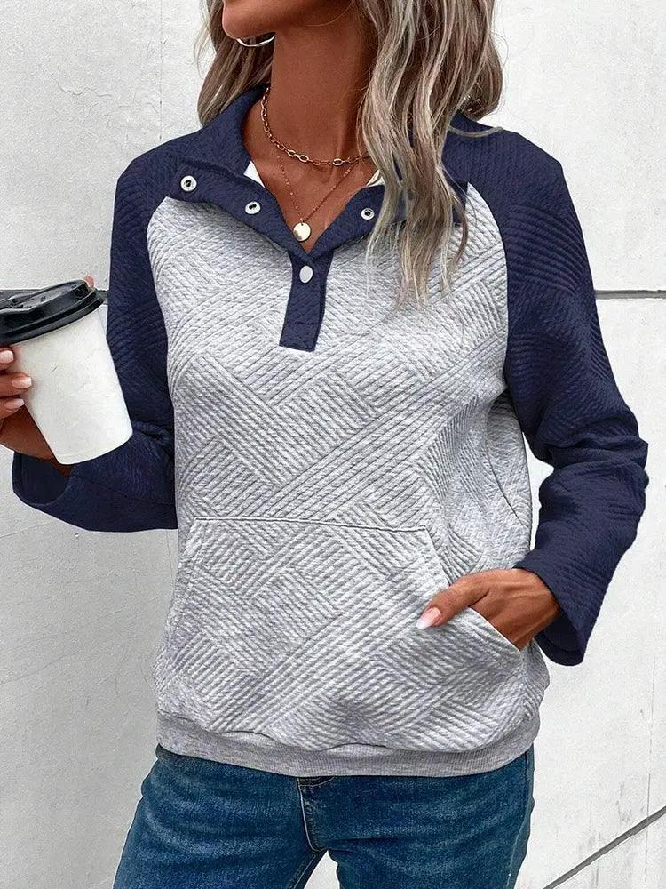 Womens Contrast Color Stitching Long Sleeve T Shirt