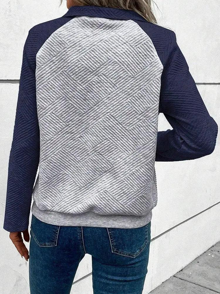 Womens Contrast Color Stitching Long Sleeve T Shirt