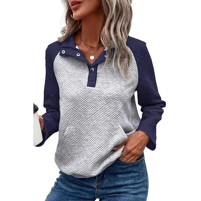 Womens Contrast Color Stitching Long Sleeve T Shirt