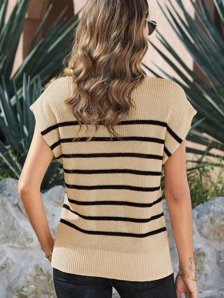 Fashion Contrast Color Stripes Spring Acrylic Knitting Top