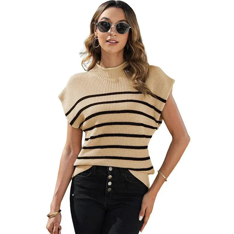Fashion Contrast Color Stripes Spring Acrylic Knitting Top