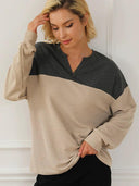 Fashion Contrast Color V-neck Long Sleeve Pullover Hoodie Women