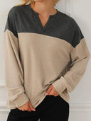 Fashion Contrast Color V-neck Long Sleeve Pullover Hoodie Women