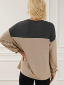 Fashion Contrast Color V-neck Long Sleeve Pullover Hoodie Women