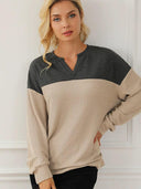 Fashion Contrast Color V-neck Long Sleeve Pullover Hoodie Women