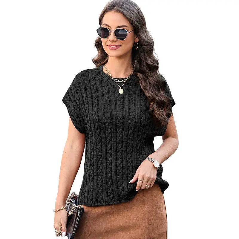 Green Short Sleeve Pullover Sweater For Women Summer 2024