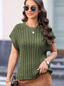 Fashion Green Short Sleeve Pullover Sweater Women's 2024 Summer New Arrival