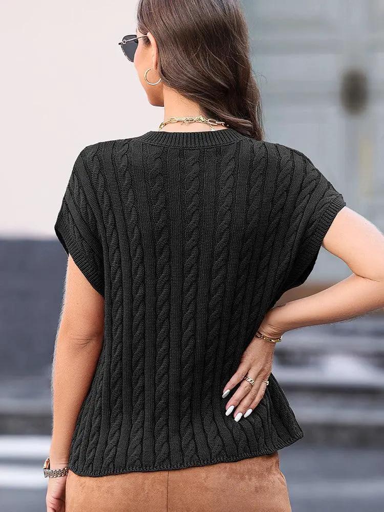 Green Short Sleeve Pullover Sweater For Women Summer 2024