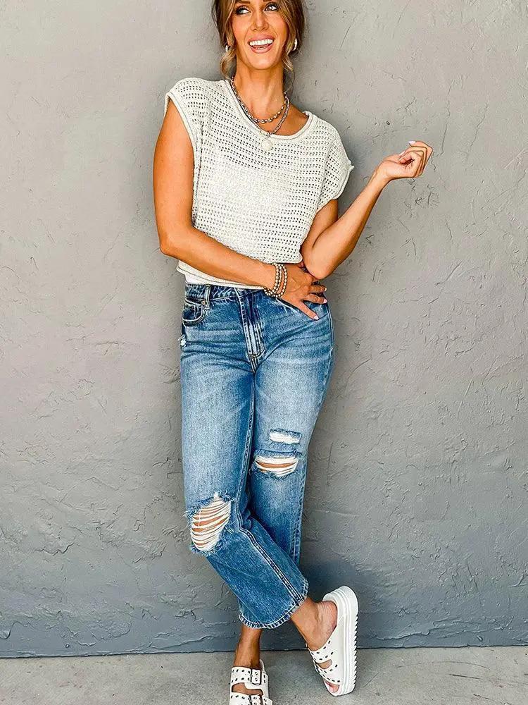 Breathable Sleeveless Knit T Shirt For Women Summer 2024