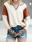 Fashion Leopard Print Stitching Long Sleeve T-shirt Women