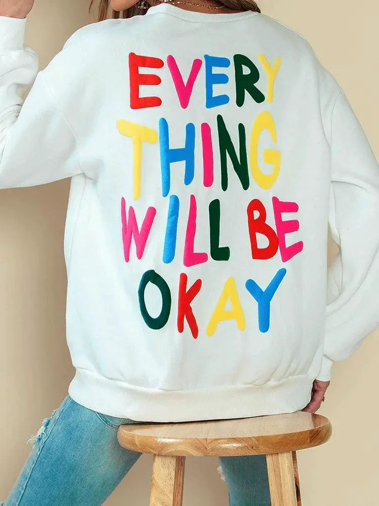 Fashion Minimalist Color Letters Pullover Sweatshirt Autumn