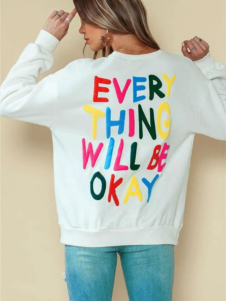 Fashion Minimalist Color Letters Pullover Sweatshirt Autumn