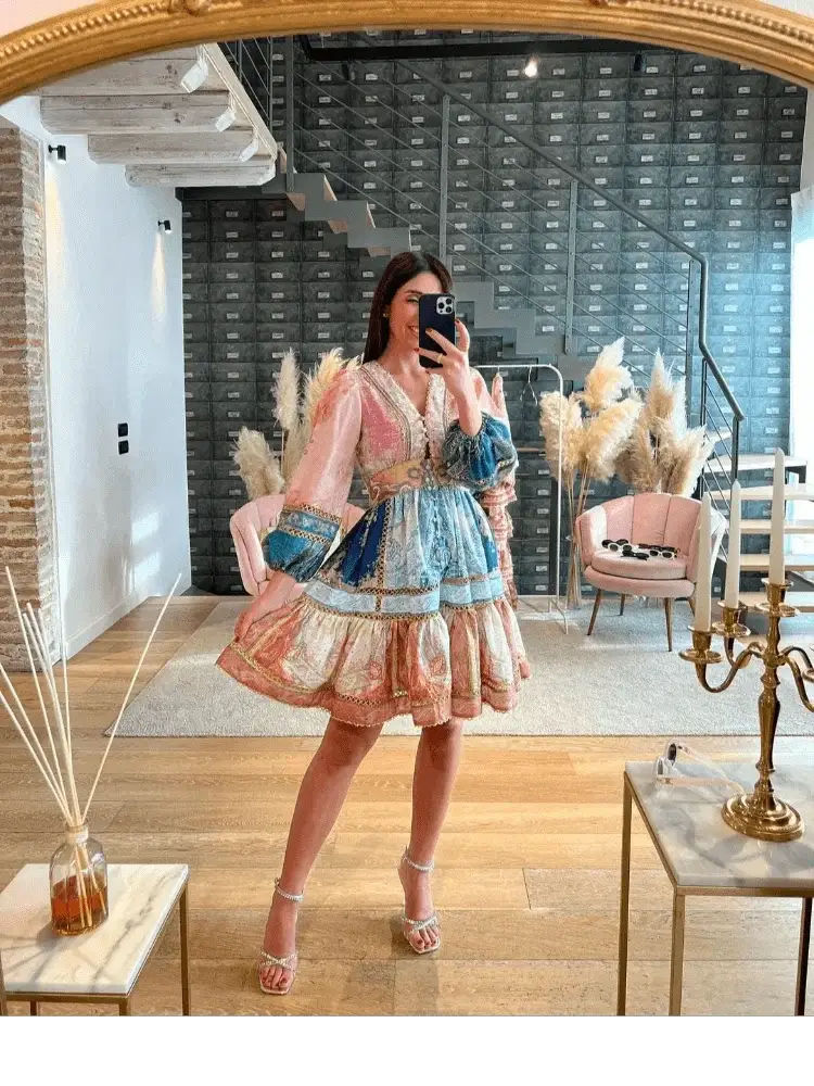 Patchwork Print Midi Dress for Women Summer Style Chic