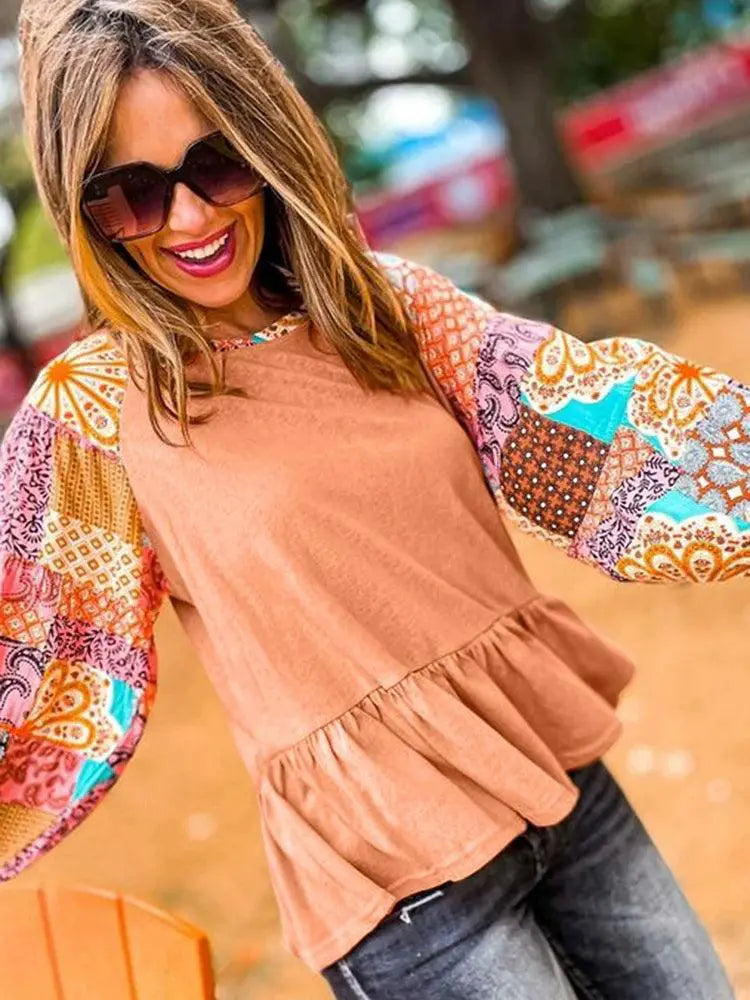 Plant Print Sleeve Round Neck T Shirt Women 2024 Trend