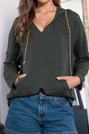 Fashion Pure Color Warm Long Sleeves Hooded Sweatshirt for Women