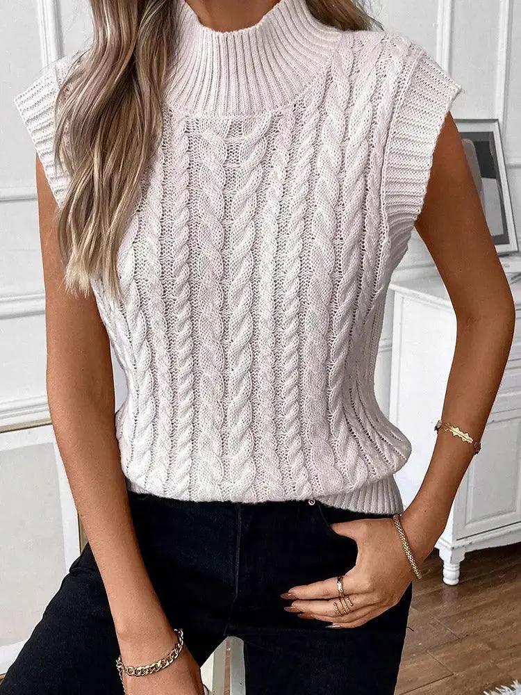 Women's Round Neck Sleeveless Warm Woolen Vest Sweater 2024