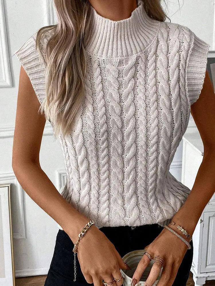 Women's Round Neck Sleeveless Warm Woolen Vest Sweater 2024