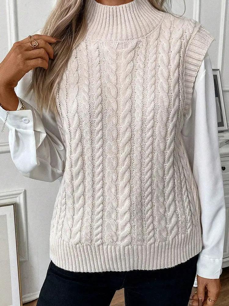 Women's Round Neck Sleeveless Warm Woolen Vest Sweater 2024