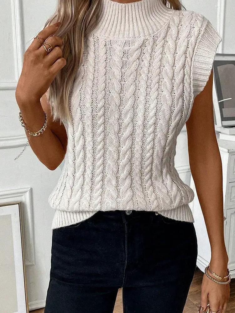 Women's Round Neck Sleeveless Warm Woolen Vest Sweater 2024