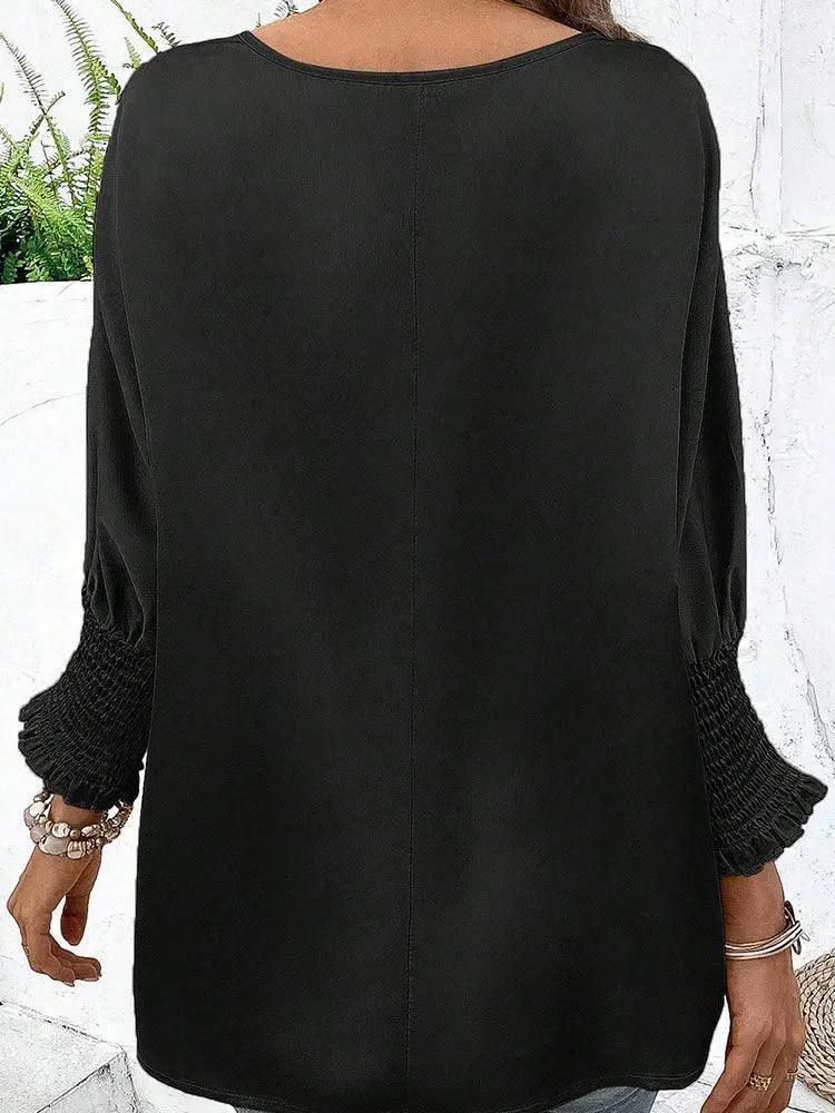 Fashion Round Neck Smocking Cuff Long Sleeve T Shirt 2024