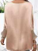 Fashion Round Neck Smocking Cuff Loose Long Sleeves T-shirt Female 2024