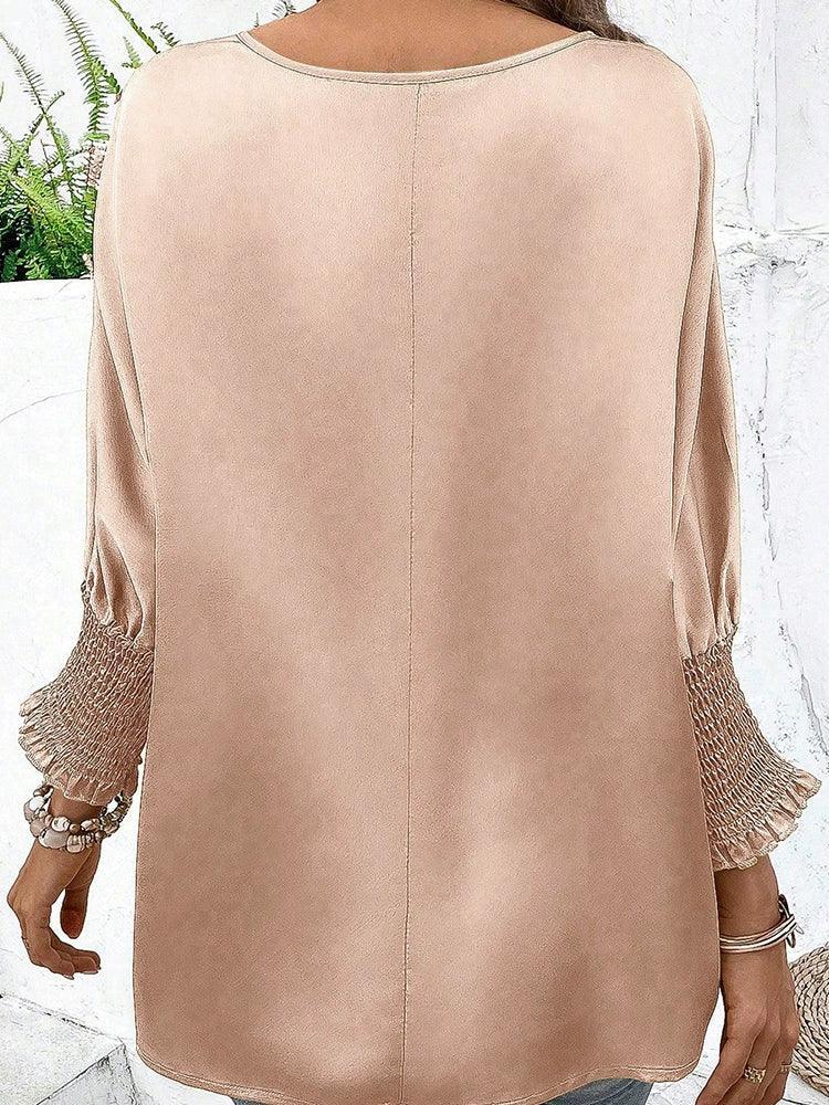 Fashion Round Neck Smocking Cuff Long Sleeve T Shirt 2024