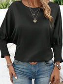 Fashion Round Neck Smocking Cuff Loose Long Sleeves T-shirt Female 2024