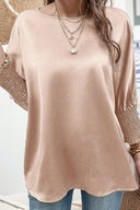 Fashion Round Neck Smocking Cuff Loose Long Sleeves T-shirt Female 2024