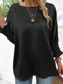 Fashion Round Neck Smocking Cuff Loose Long Sleeves T-shirt Female 2024