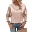Fashion Round Neck Smocking Cuff Loose Long Sleeves T-shirt Female 2024