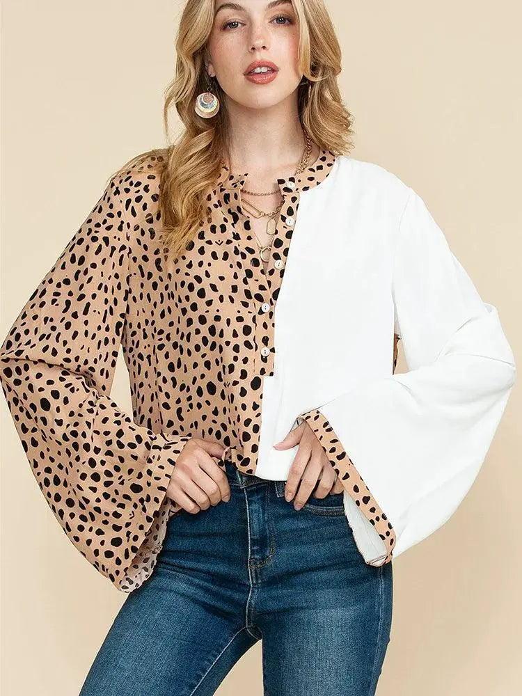 Leopard Print Womens Long Sleeve Pullover Shirt Casual