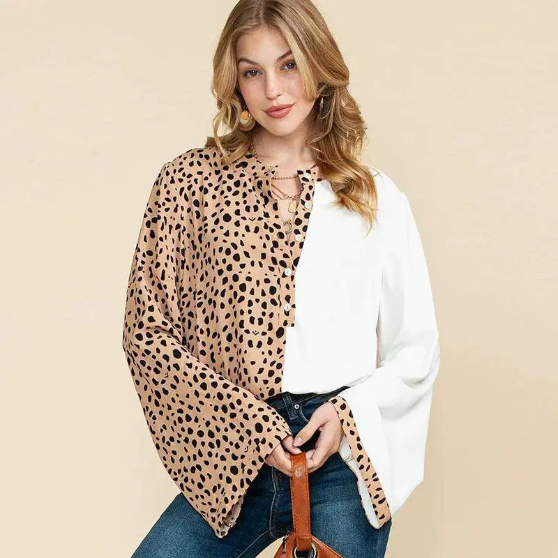 Leopard Print Womens Long Sleeve Pullover Shirt Casual