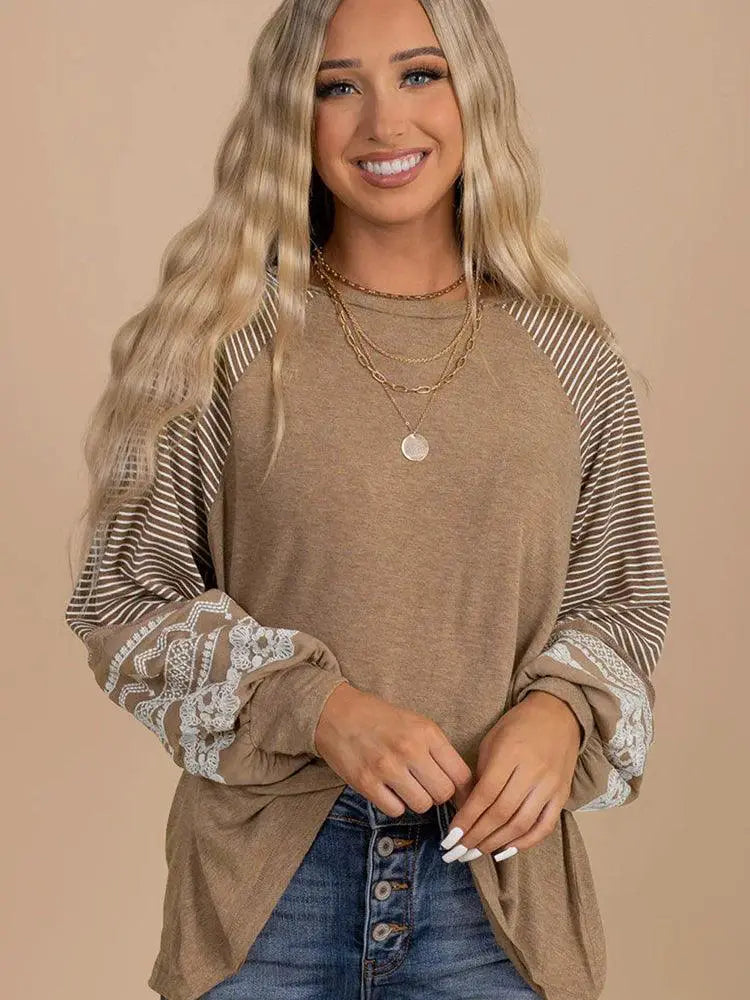 Fashion Stripes Florals Patchwork Pullover For Women 2024