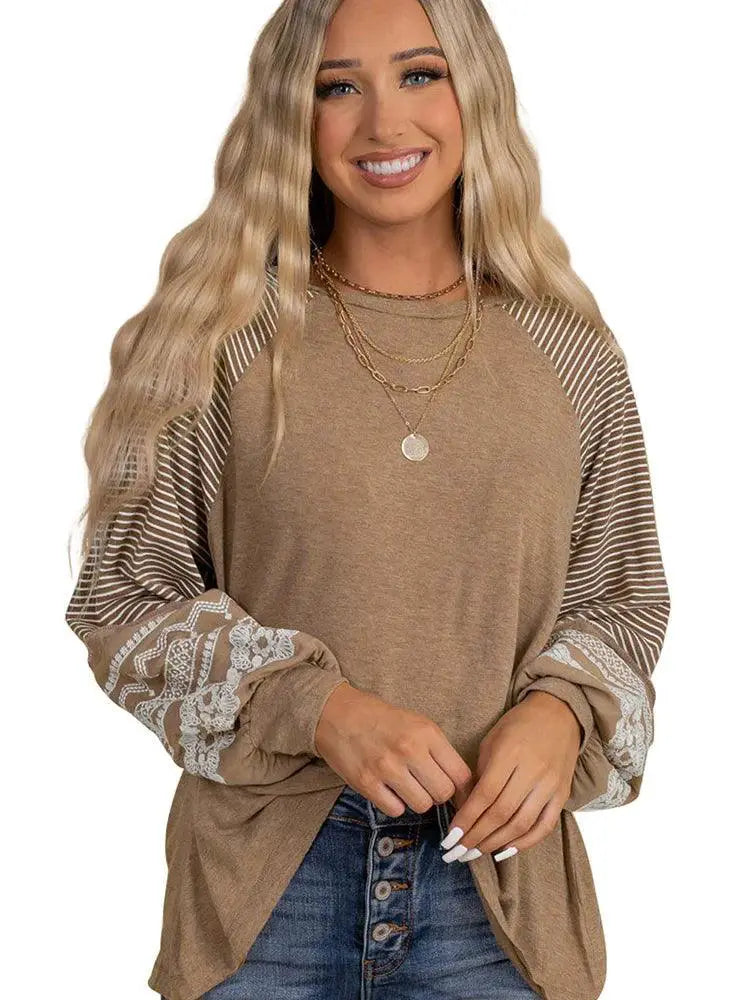 Fashion Stripes Florals Patchwork Pullover For Women 2024