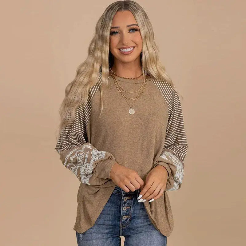 Fashion Stripes Florals Patchwork Pullover For Women 2024