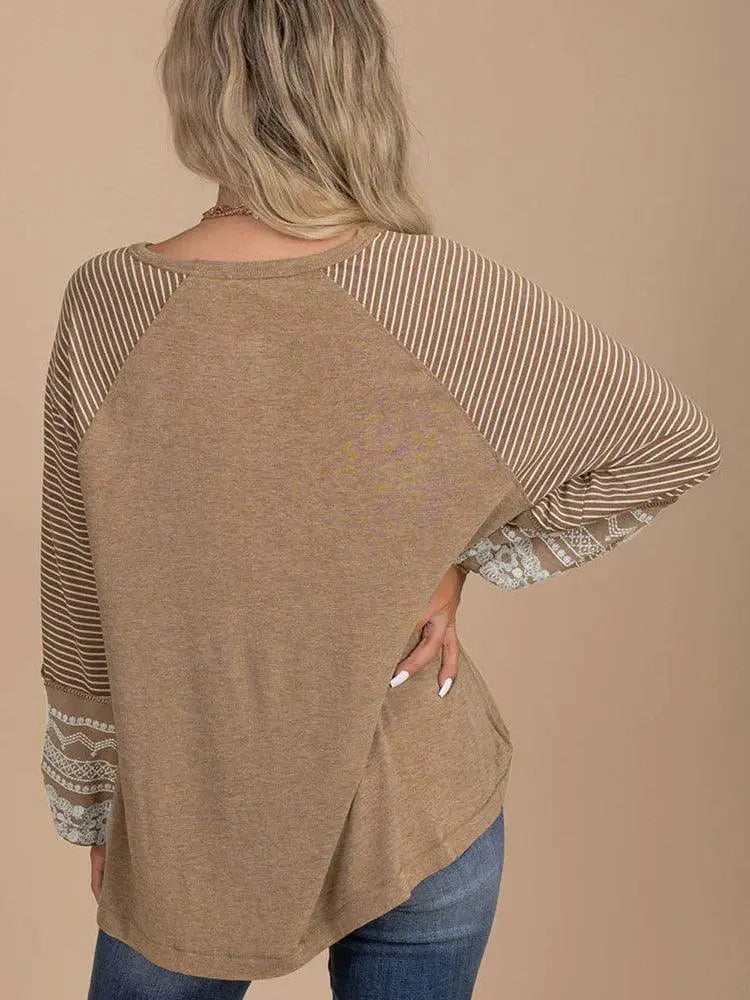 Fashion Stripes Florals Patchwork Pullover For Women 2024