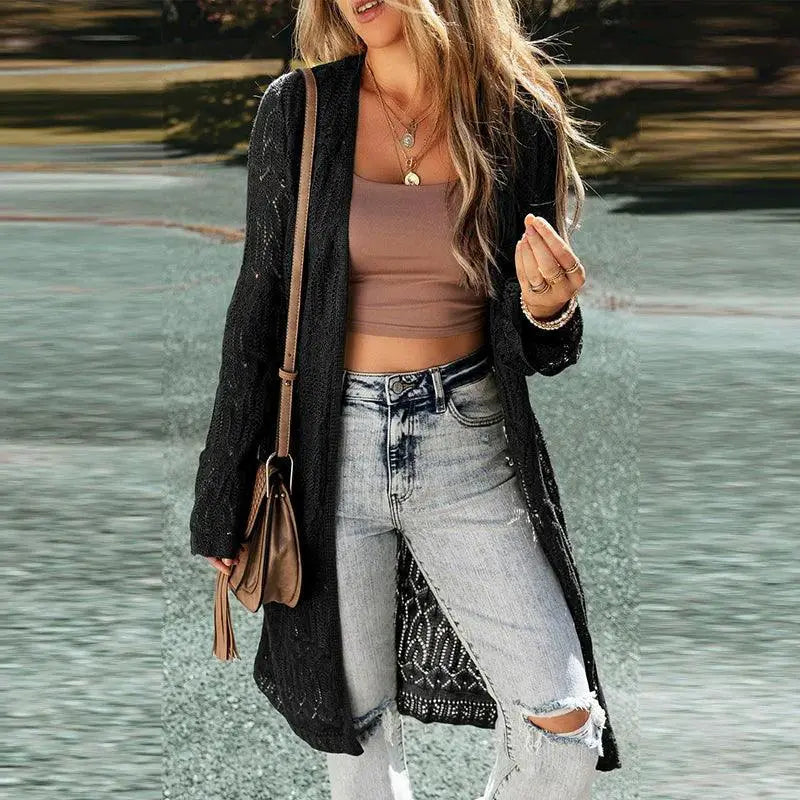 Fashion Style Hem Slit Cardigan Knitting Sweater 2024