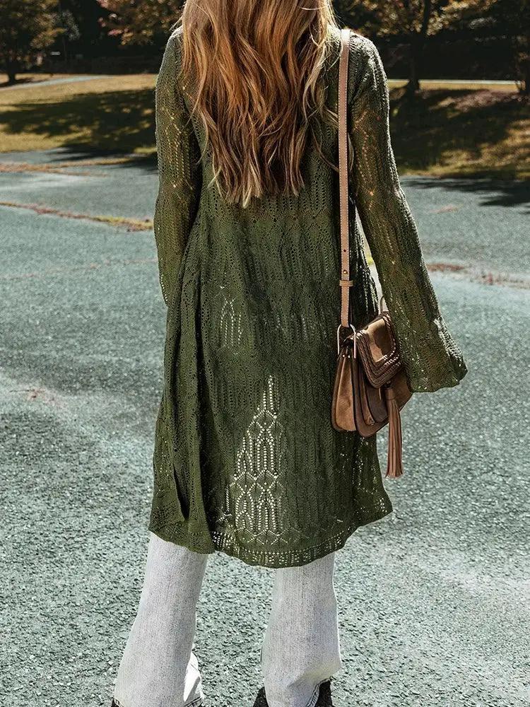 Fashion Style Hem Slit Cardigan Knitting Sweater 2024