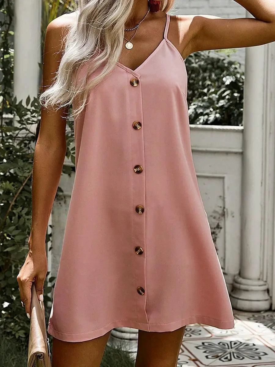 Summer V Neck Slim Knee Length Camisole Dress For Women