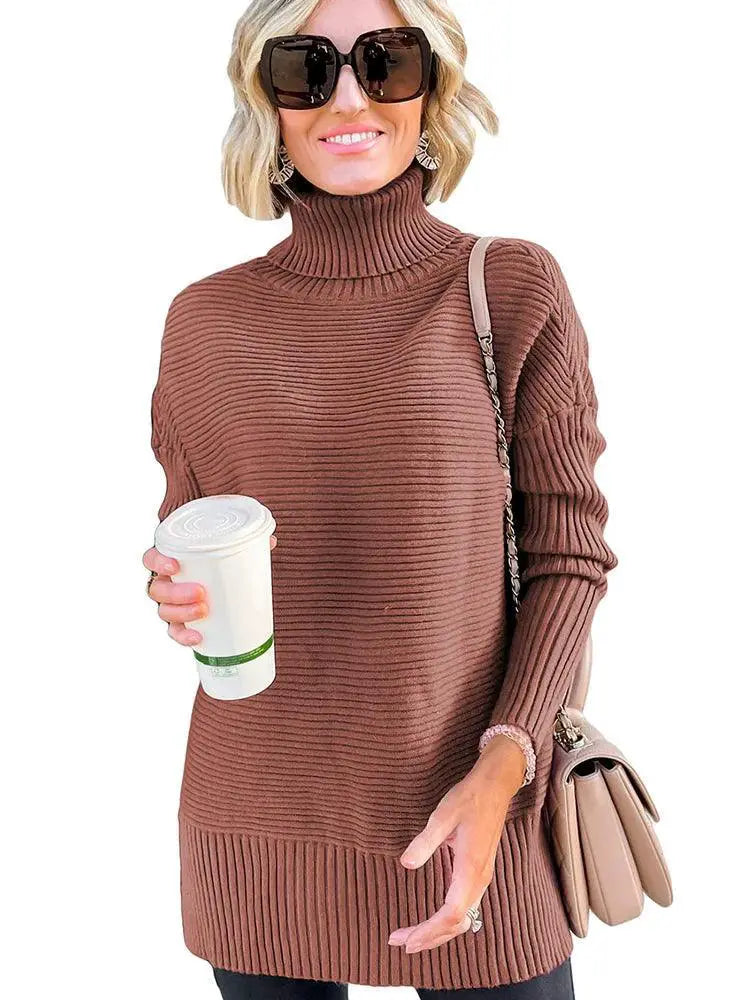Fashion Sunken Stripe Turtleneck Sweater For Women 2024