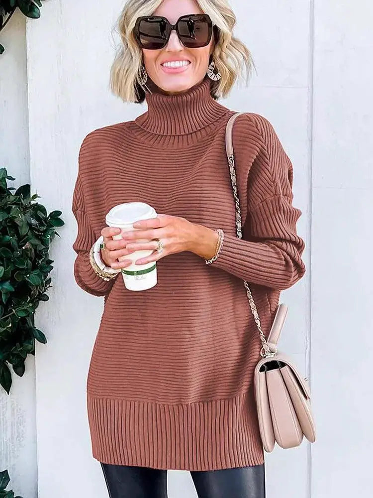 Fashion Sunken Stripe Turtleneck Sweater For Women 2024