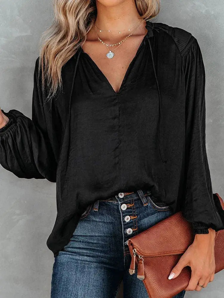 Fashion Thin V Neck Long Sleeve T Shirt For Women Casual