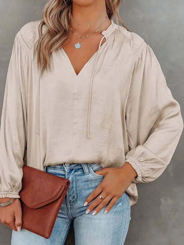 Fashion Thin V Neck Long Sleeve T Shirt For Women Casual