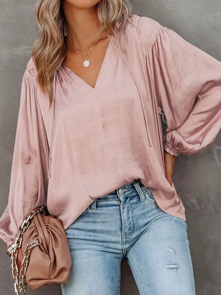 Fashion Thin V Neck Long Sleeve T Shirt For Women Casual