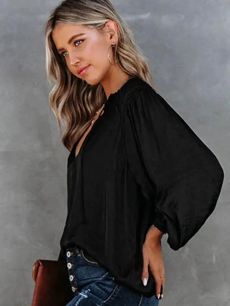 Fashion Thin V Neck Long Sleeve T Shirt For Women Casual