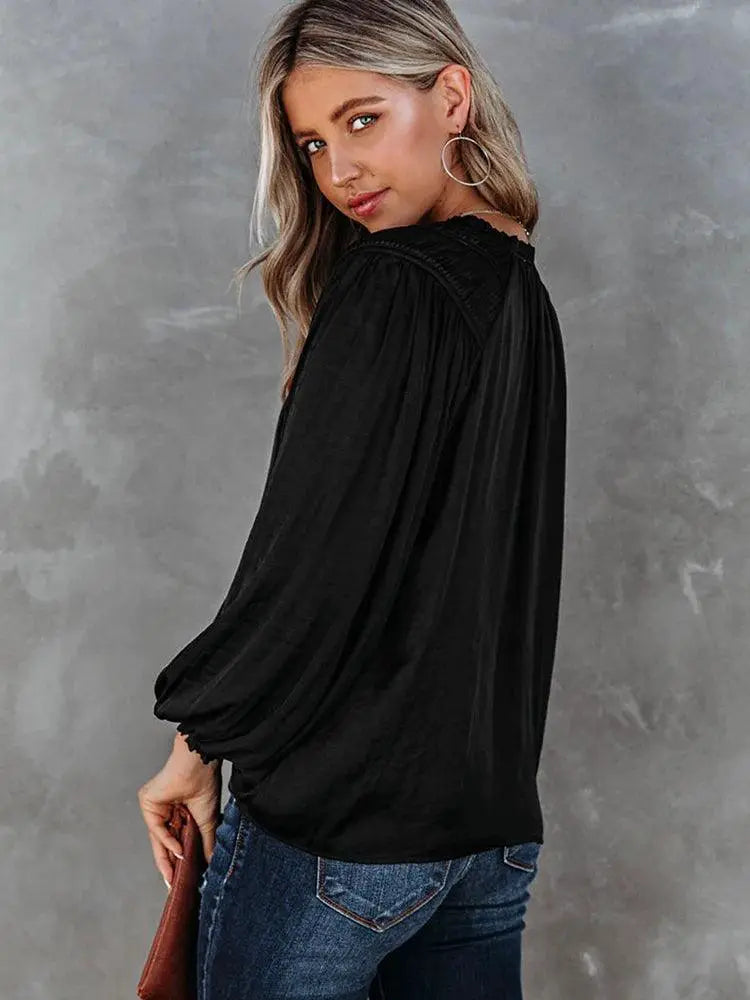 Fashion Thin V Neck Long Sleeve T Shirt For Women Casual