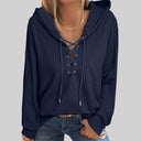 Fashion V-neck Lace-up Drawstring Hooded Sweatshirt for Women
