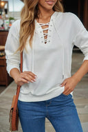 Fashion V-neck Lace-up Drawstring Hooded Sweatshirt for Women